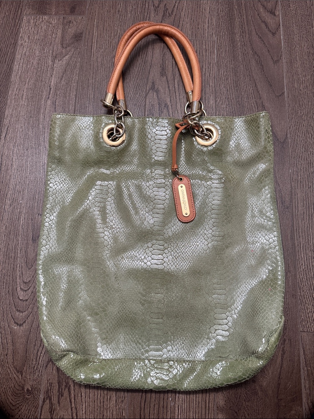 Cynthia Rowley Olive Tote with Tan Leather Handles